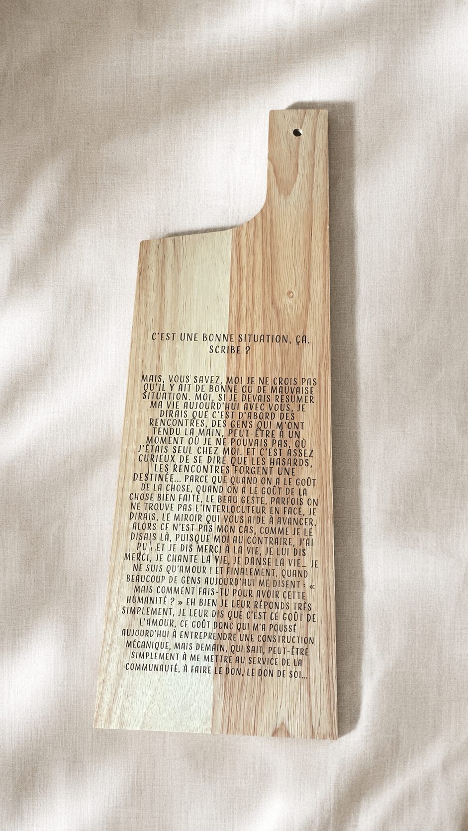 Planche gravée avec citation