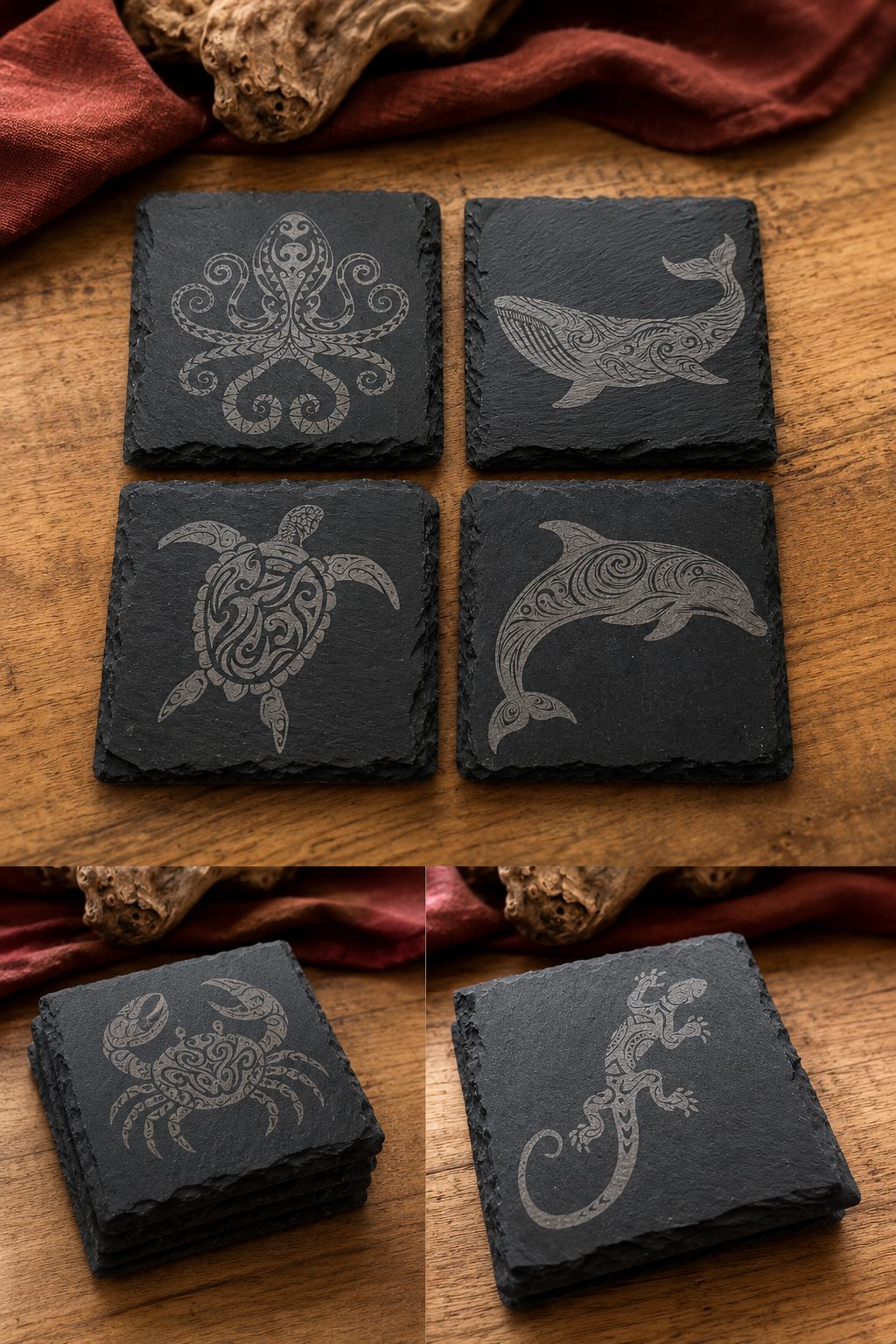 Dessous de verre ardoise motifs marins
